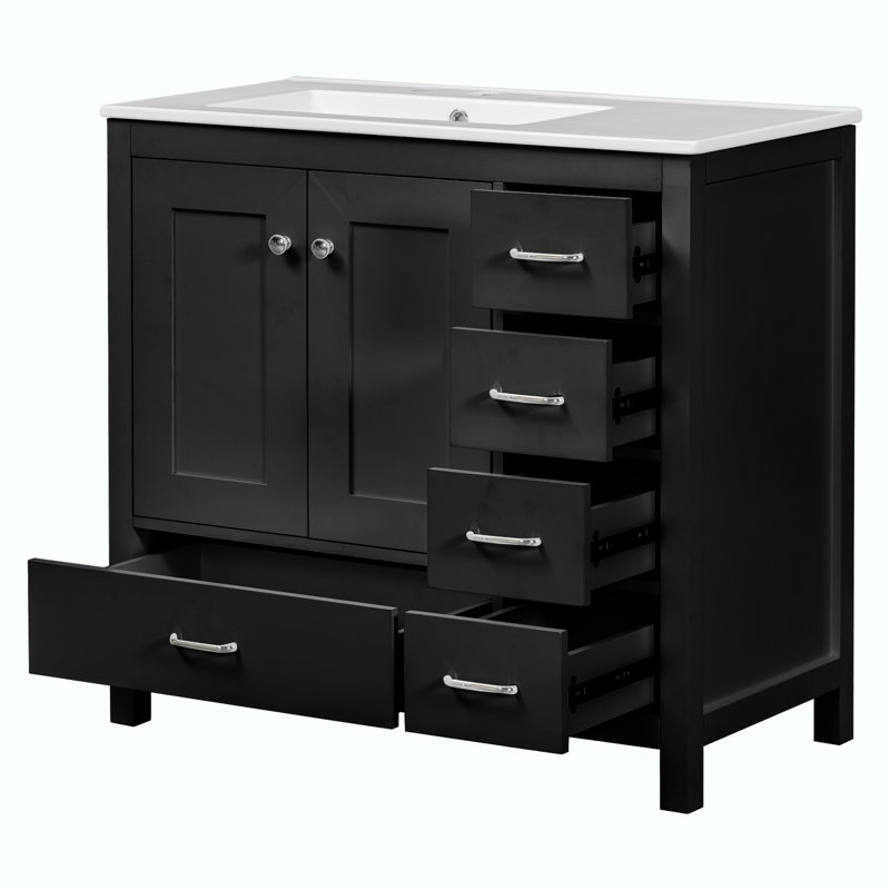 Meuble-lavabo blanc 36 po avec lavabo en céramique 36 po, Noir, noir, noir, noir