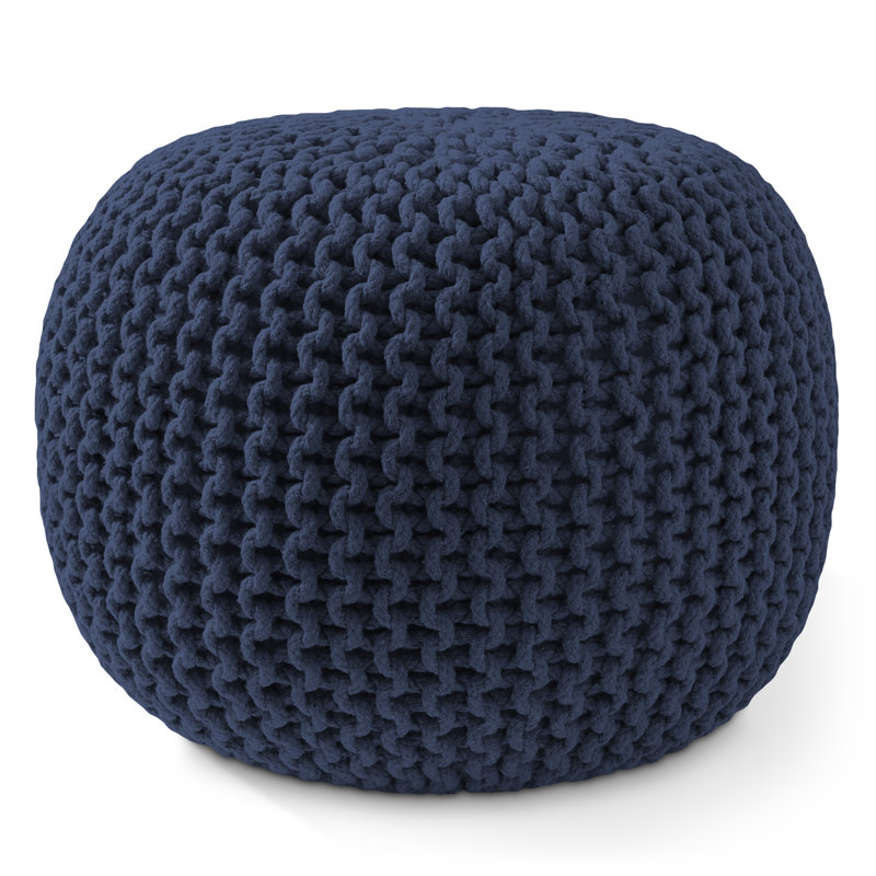  Casafield Round Pouf Ottoman, Cotton Knit Upholstered Footrest - Navy Blue, Navy Blue, Round