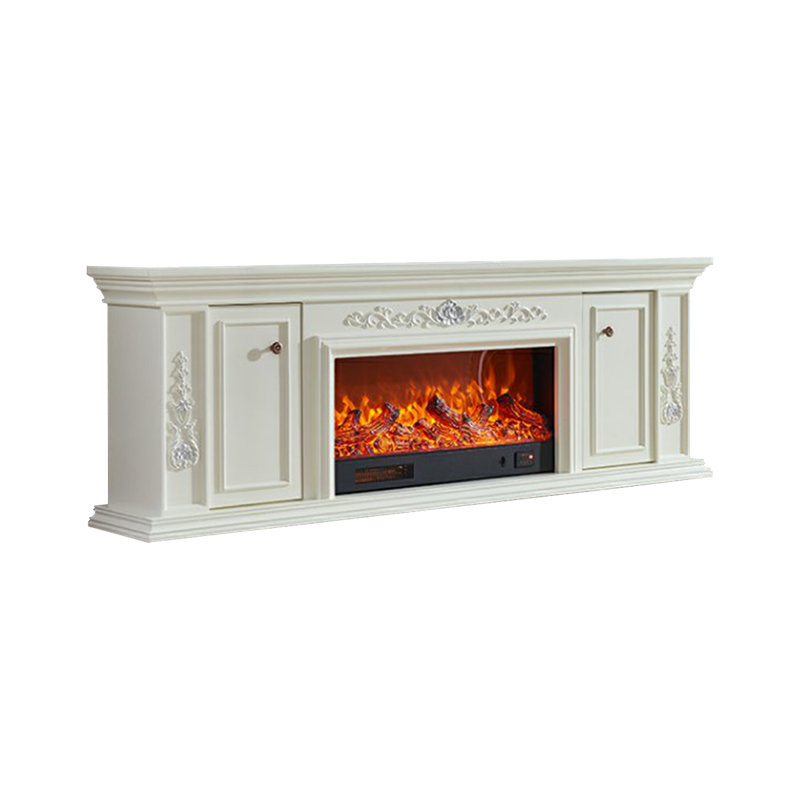 Beigte Solid Wood TV Cabinet Fireplace