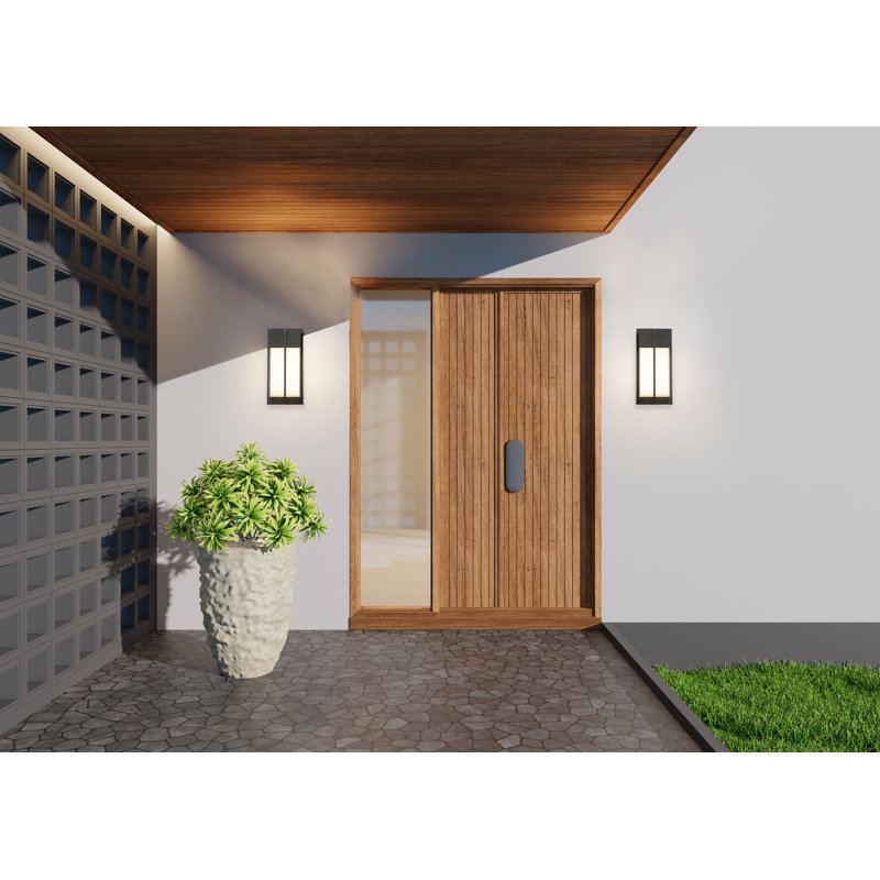 Applique murale d'extérieur 2 lumières en noir, H 13 po x l 6 po x P 3,5 po