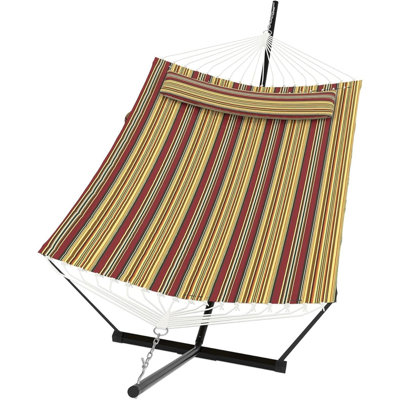 Hamac double avec support - 2 personnes, capacité de 450 lb, patio extérieur et cour arrière avec coussin