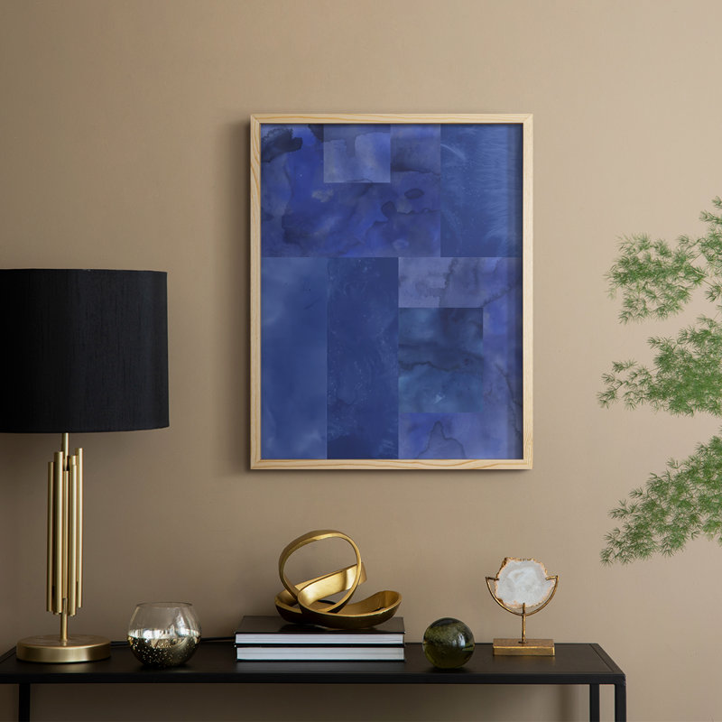 Blue Puzzle I Framed Print - Solid Wood, Natural, 21" H x 17" W
