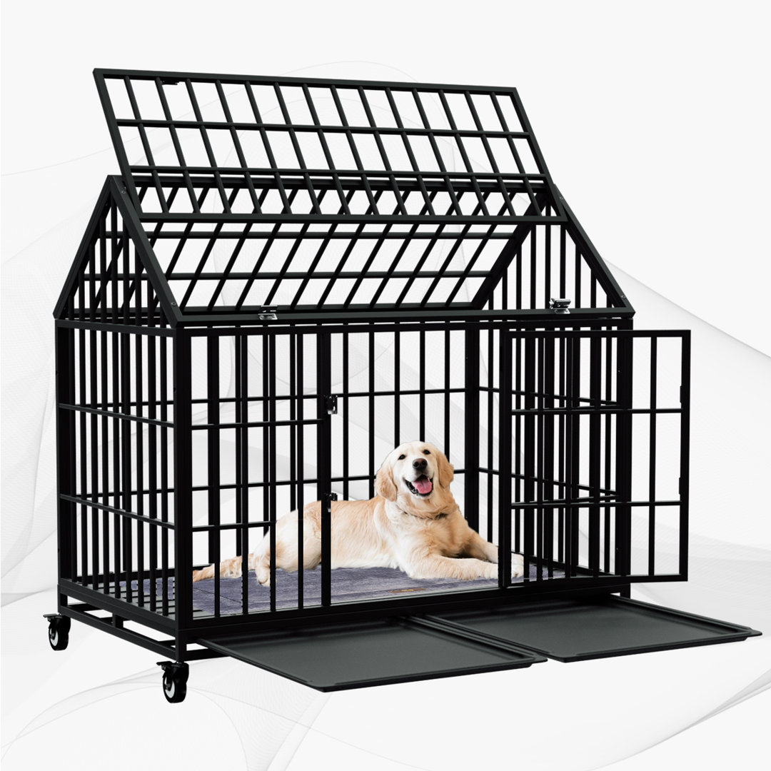 54/48 Inch Heavy Duty Dog Crate Large Dog Cage Strong Metal Dog Kennels And Crates For Large Dogs Top Open With Wheels 2 Removable Trays Archie & Oscar™