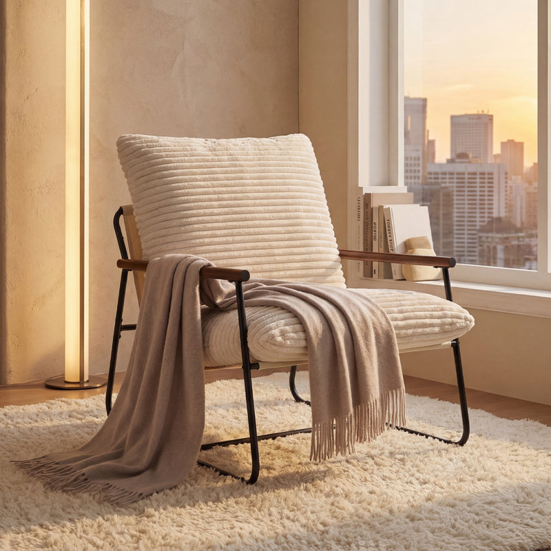 Upholstered Accent Chair, 1, Beige