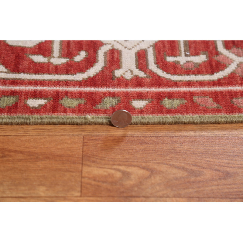 Tapis beige / ivoire / rouge en laine noué à la main de conception unique 9 pi x 11 pi 9 po