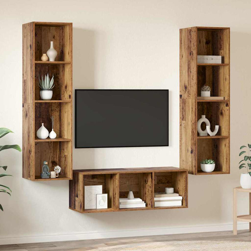TV Cabinet Set Wall-Mounted 3 Pcs 37 X 37 X 142.5 Cm, Old Wood