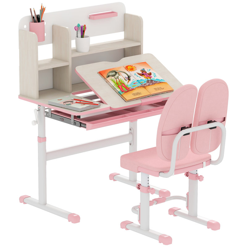 Dalessio Kids Desk and Chair Set Height Adjustable for Ages 3-12 Years, Pink