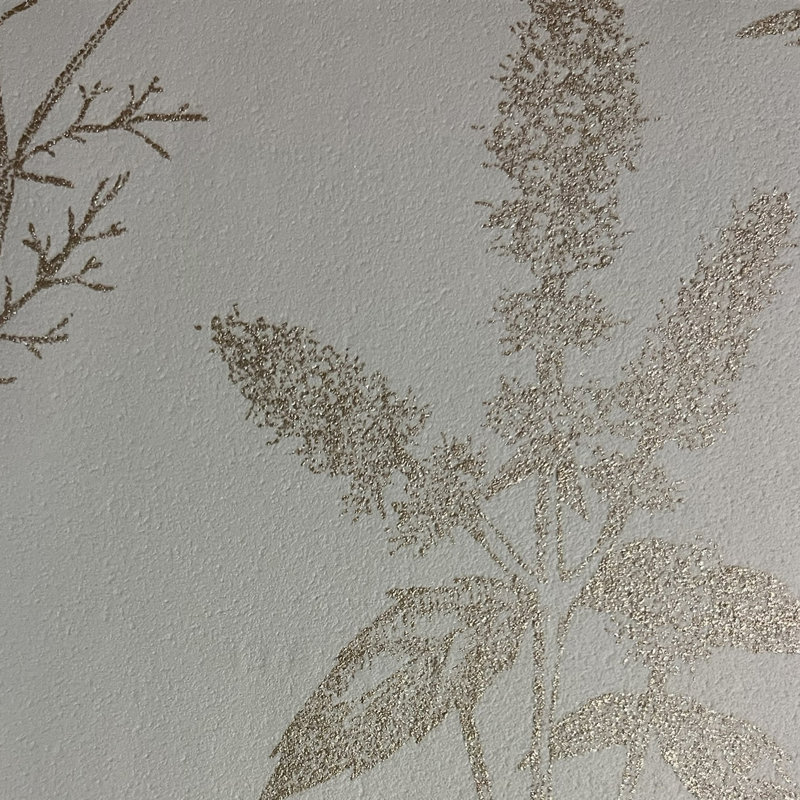 Luminous Botanical Sketch Gold Metallic Wallpaper, Gold