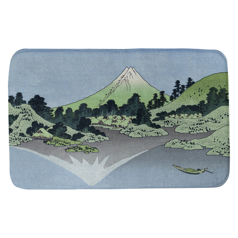 Tapis de salle de bain mt. fuji réfléchi dans lake kawaguchi Clair, l 21 po x L 34 po, Bleu / Vert