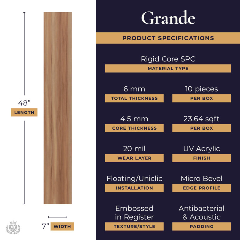 Lions Floor SPC Grande Collection - Flaxen Wheat | 7" x 48" x 6mm Waterproof Luxury Vinyl Plank Flooring | Uniclic® Locking System, FloorScore Certified | 1 Box = 23.64 Sq. Ft. | Most Rooms Need 30+ Boxes