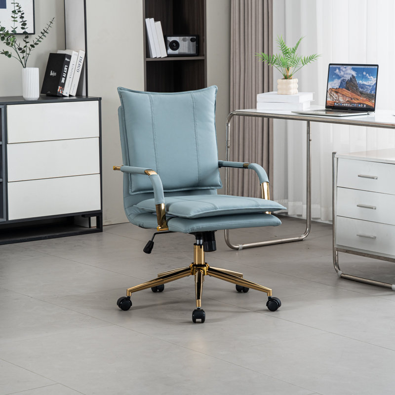 Chaise de bureau pivotante rembourrée en cuir, Bleu