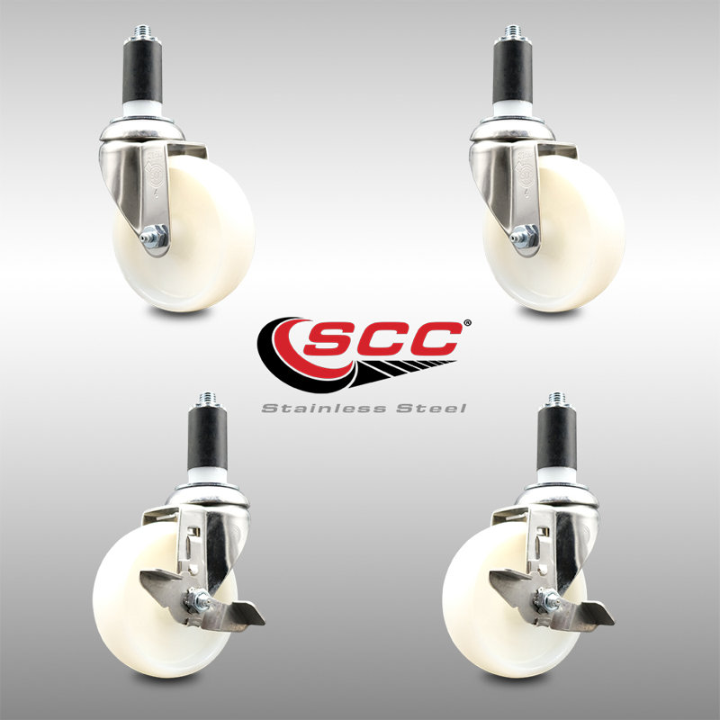 Roue en nylon 316SS pivotant 1 - Ensemble de roulettes à tige extensible 2 freins SCC