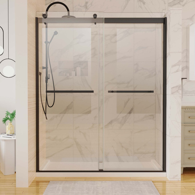 Porte de douche en noir mat avec verre transparent de 8 mm