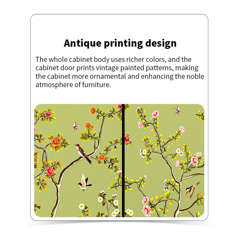 Bibliothèque en bois massif fleurs et oiseaux peints