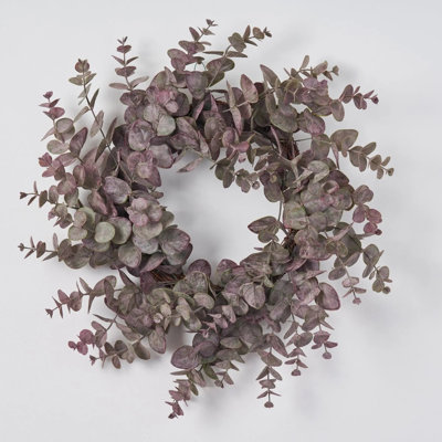 Couronne de printemps toutes saisons givrée en eucalyptus mauve et vert 22 po