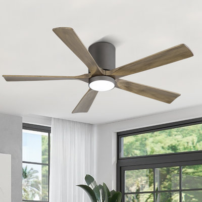 52 In. 5 Solid Wood Blades Flush Mount Indoor Ceiling Fan With Light Kit