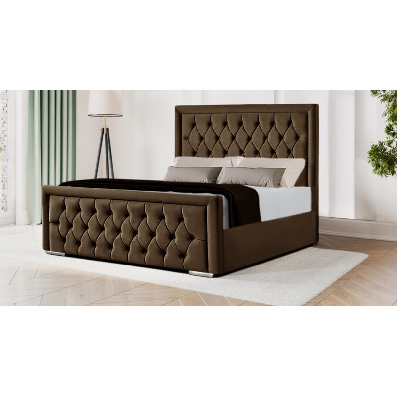 Brentley Upholstered Bed, Brown, Double (135 x 190 cm)