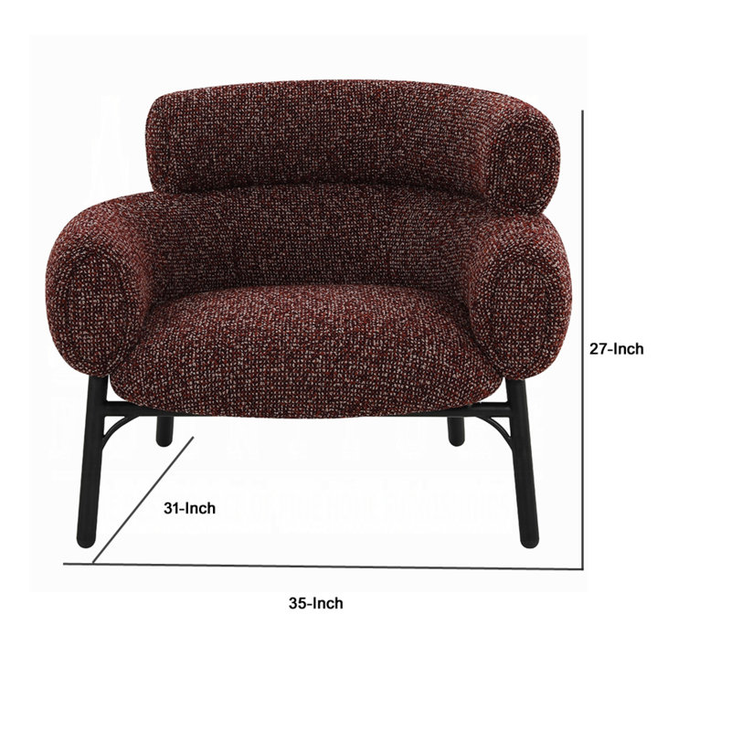 Canapé Meru, dossier en tweed rouge marron foncé, pieds en métal noir