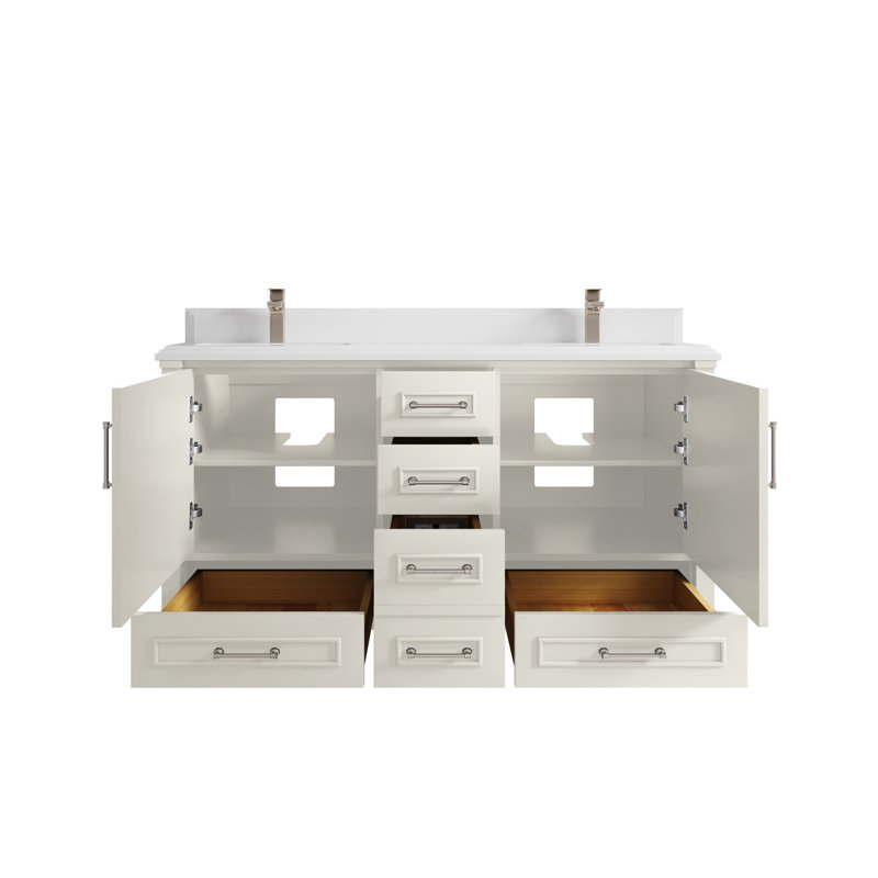 Meuble-lavabo double 60 po avec comptoir Aberdeen, Blanc
