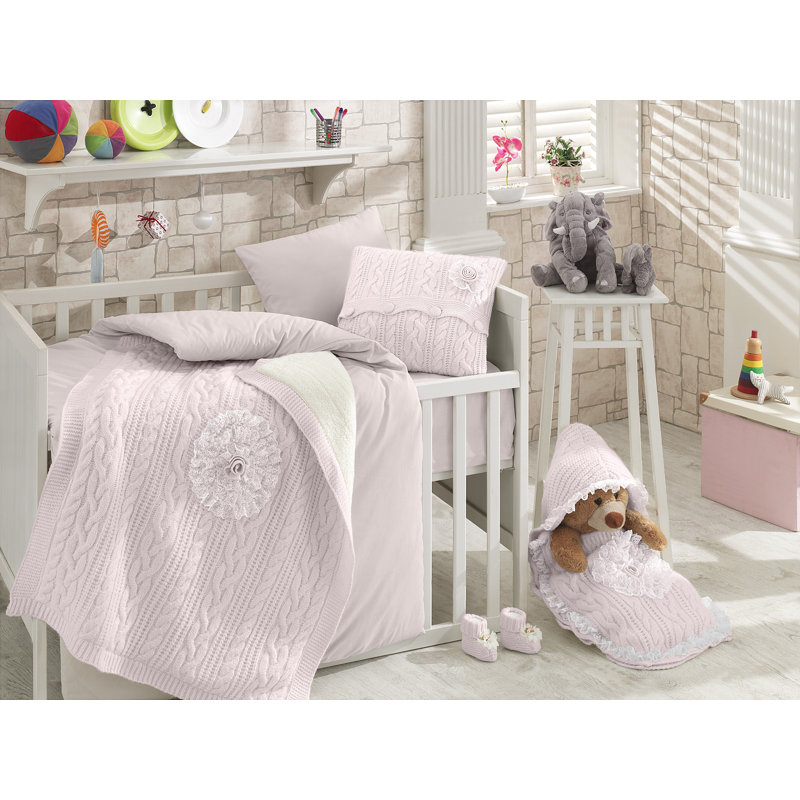 Ensemble de literie pour lit de bébé 6 pièces Nate, Rose