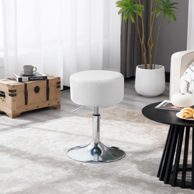 Bausch Swivel Upholstered Adjustable Height Counter Stool with Metal Frame, White