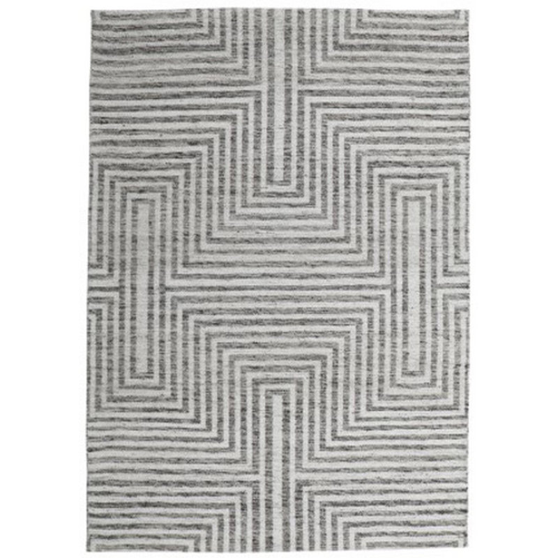 Seni 5 X 7 Medium Area Rug, Geometric Pattern Machine Woven, Black Ivory, Rectangle 5' x 7'