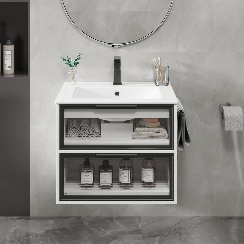 Lavabo de salle de bain rectangulaire en céramique 24 "avec trop-plein 24", Blanc