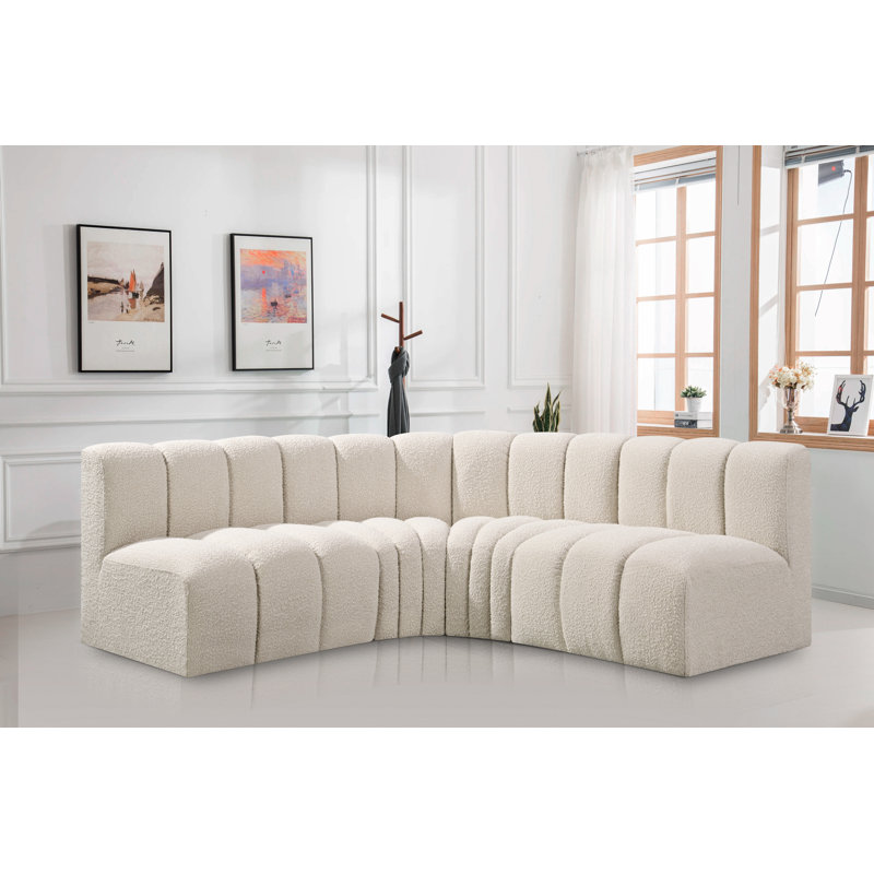 Canapé et méridienne rembourrés Hirah, Tissu crème bouclé