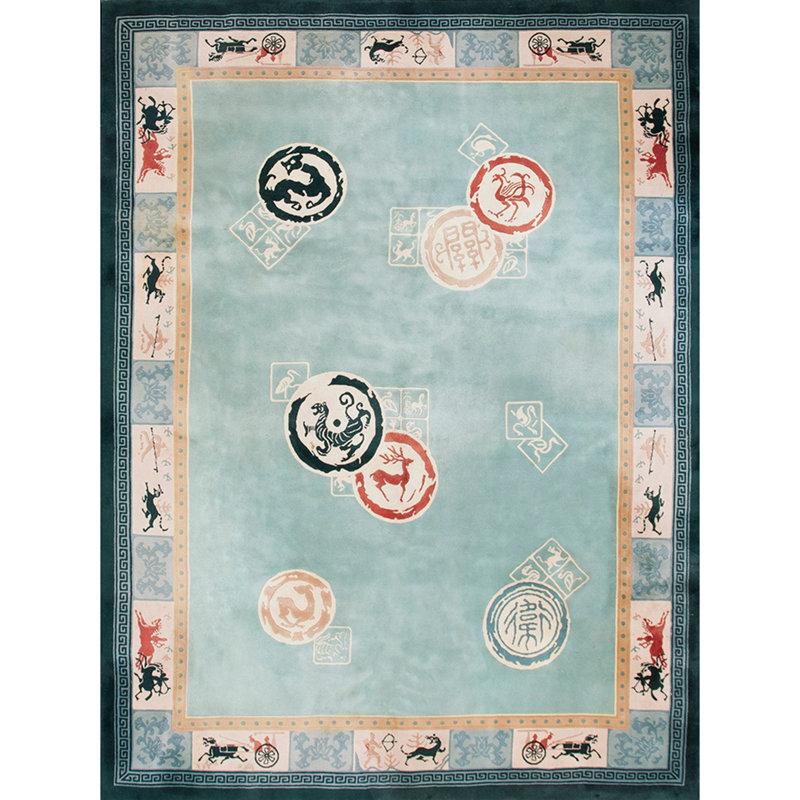 Vintage Art Deco Chinese Medallion Knotted Rug