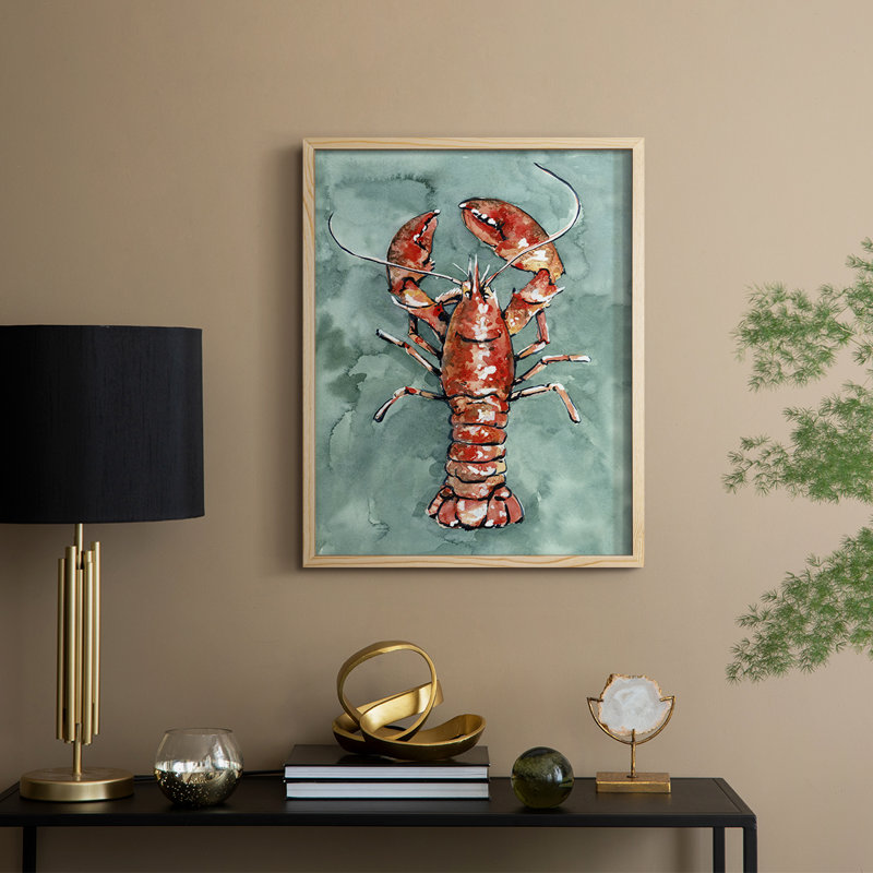 «Aquatic Lobster I», reproduction encadrée - bois massif, H 21 po x l 17 po