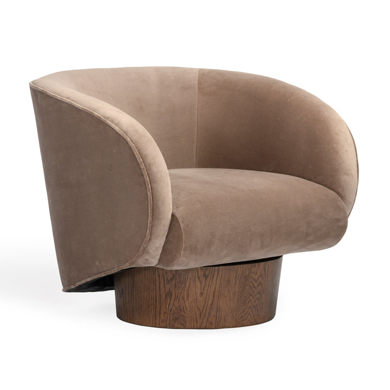 Dalli 85.09Cm Wide Velvet Swivel Barrel Chair, Grey, Brown