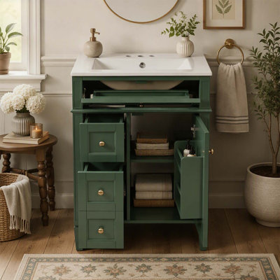 24 Inch Modern Bathroom Vanity with Top Sink, Ample Storage, and Elegant French-Inspired Design for Stylish Bathrooms