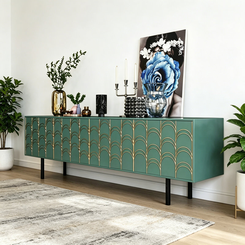 Meuble télé de luxe de style italien, Vert / or / noir