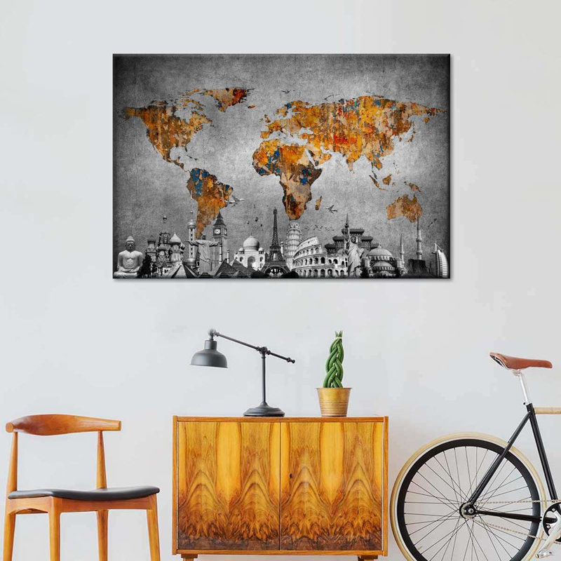 Impression sur toile, "Carte du monde colorée", H 8 po x l 12 po x P 1 po
