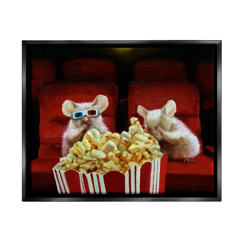 «Trinx Mice Movie Theatre Popcorn», art mural sur toile flottante par Lucia Heffernan, Cadre flottant noir de jais