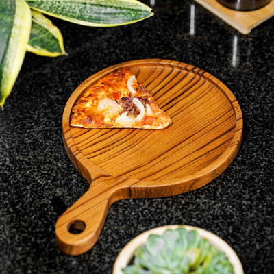8 Inch Pizza Paddle Teak Wood Plate With Handle