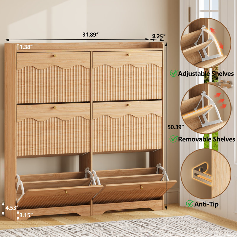 Armoire à chaussures l 47,2 po avec 6 tiroirs rabattables, organisateur autoportant avec tablette réglable et panneau cannelé pour le vestibule