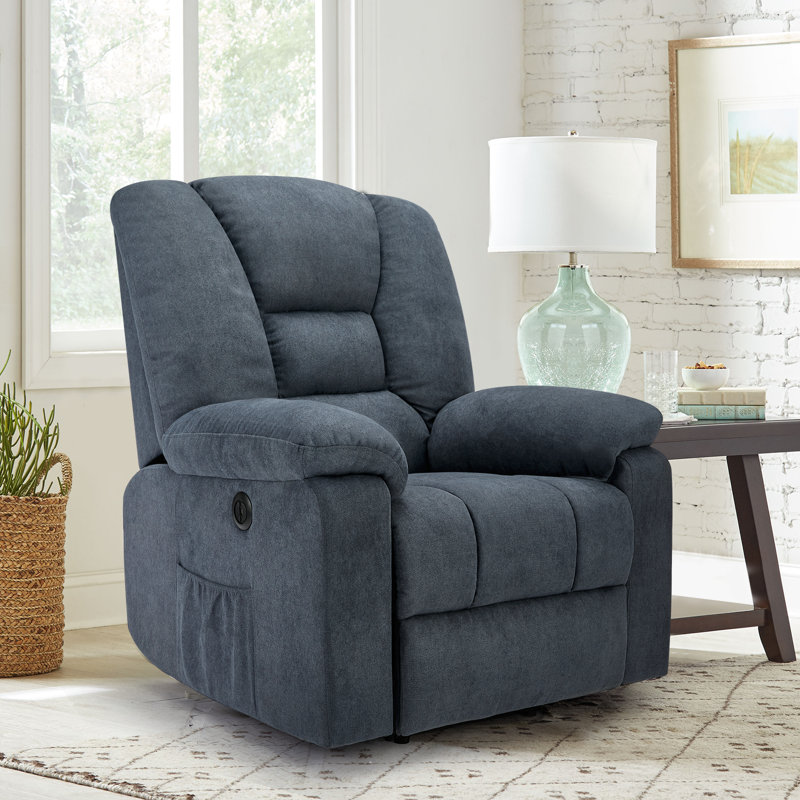 Faux Leather Heated Massage Chair, Blue Microfiber