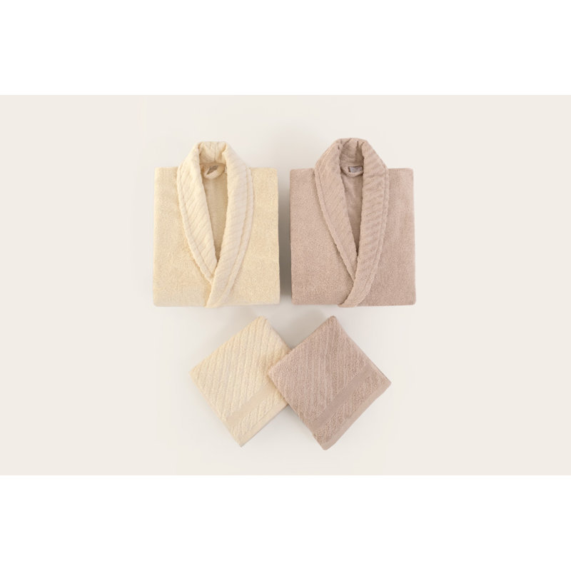 Ensemble de peignoirs luxueux (4 pièces), 100% coton, peignoirs de taille standard et serviettes 20 x 35,4 po | 350 g / m² de douceur | Lavable et sécable à la machine, poudre et crème, parfait pour la détente et le spa