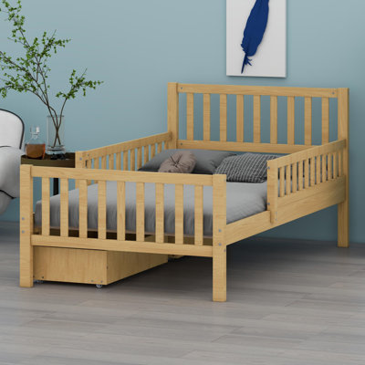 Secure Platform Bed Featuring Full-Length Guardrails and Under-Bed Drawer Organization