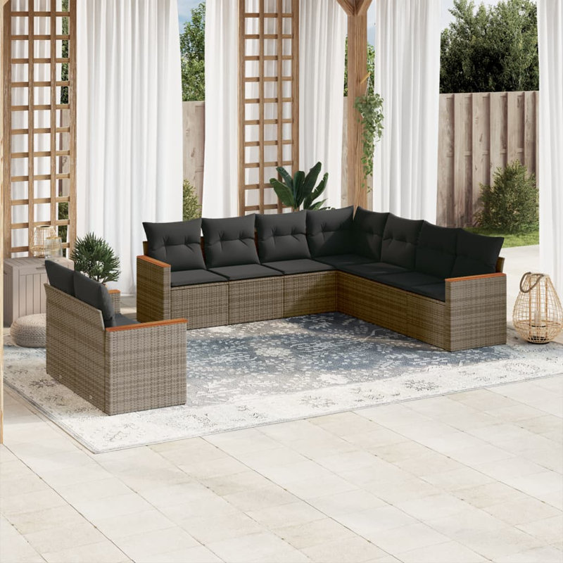 Vidaxl Garden Sofa Set PE Rattan Large Modular Garden Sofa Set, Gray Cushion/Gray Frame