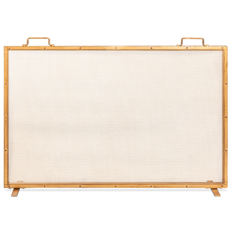 Pare-étincelles en acier à panneau simple 38 po x 27 po Cassiano, Or