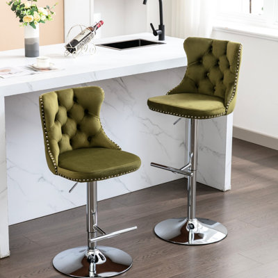 25 - 33 pouces réglable, recouvert de velours, pivotant sur 360 °, dossier olive, pour la cuisine à domicile et siège de pub hauteur olive, îlot 2 pièces