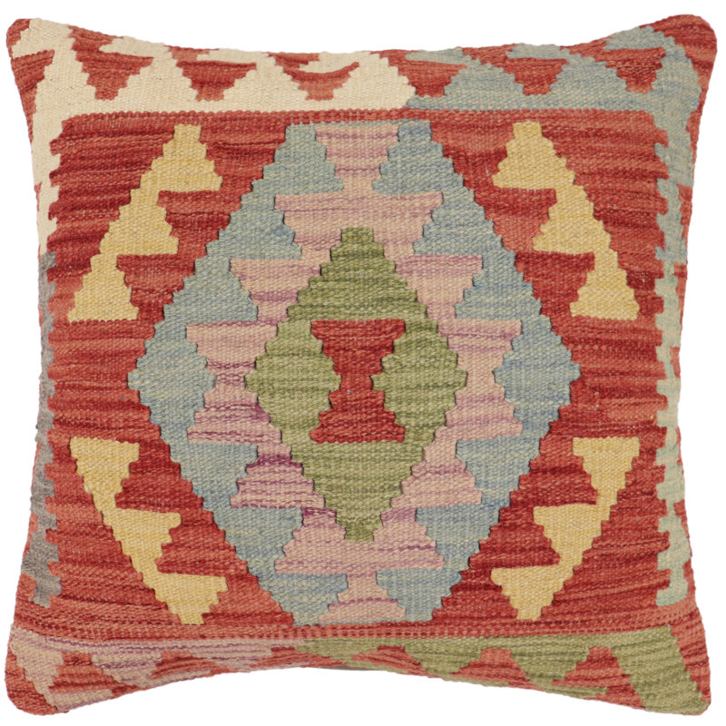Coussin rustique Kilim, H 20 po x l 20 po, Rouge/vert/bleu