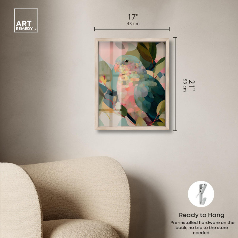 Parrot Pastel Greens II Shadowbox Print Tropical Decor par Art Remedy, H 21 po x l 17 po, Crème, crème