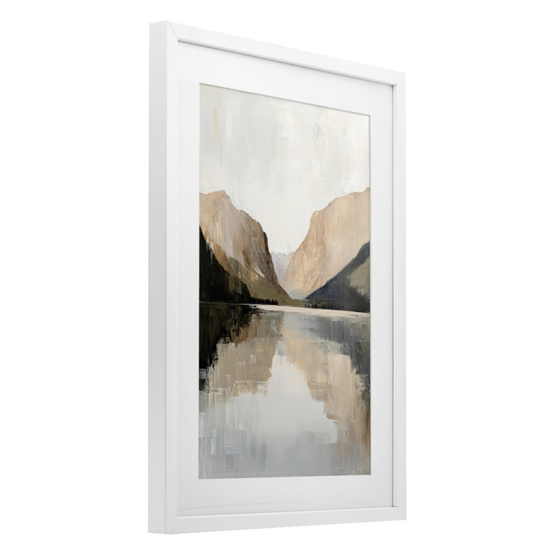 «Mountains Reflecting Rustic Lake», reproduction d'art sous verre encadrée par Petal Prints Design, H 20 po x l 14 po