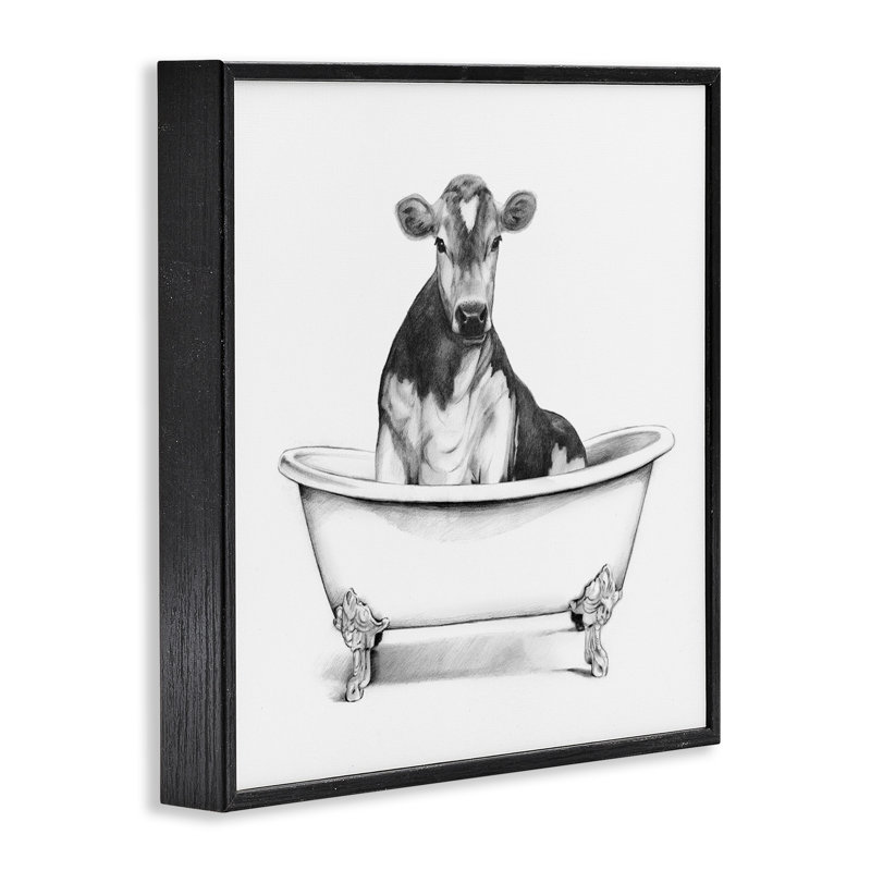 Vache dans un bac à griffes, Giclée encadrée noir minuit, H 12 po x l 12 po