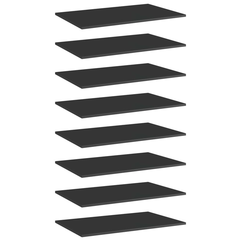Bookshelf Boards 8 pcs Engineered Wood, (8 Shelves) 0.6" H x 31.5" W x 19.7" D, Gloss Black