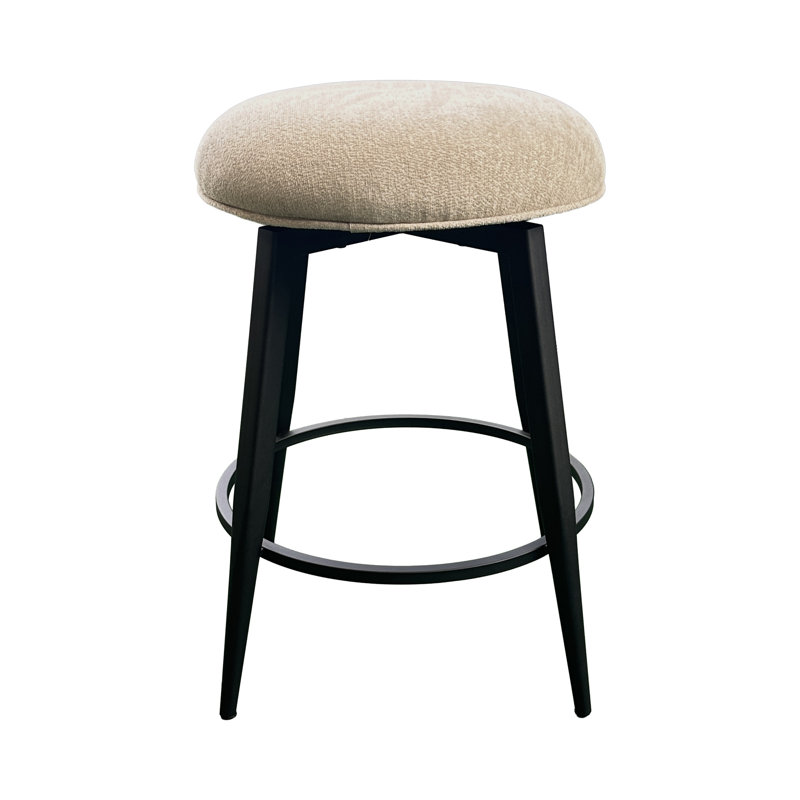 Tabouret de bar pivotant sans dossier avec base en métal et revêtement en tissu champagne, Backless