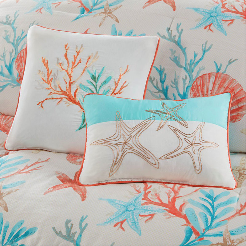 7 Piece Cotton Sateen Comforter Set Coral Cal King, California King Comforter + 6 Additional Pieces